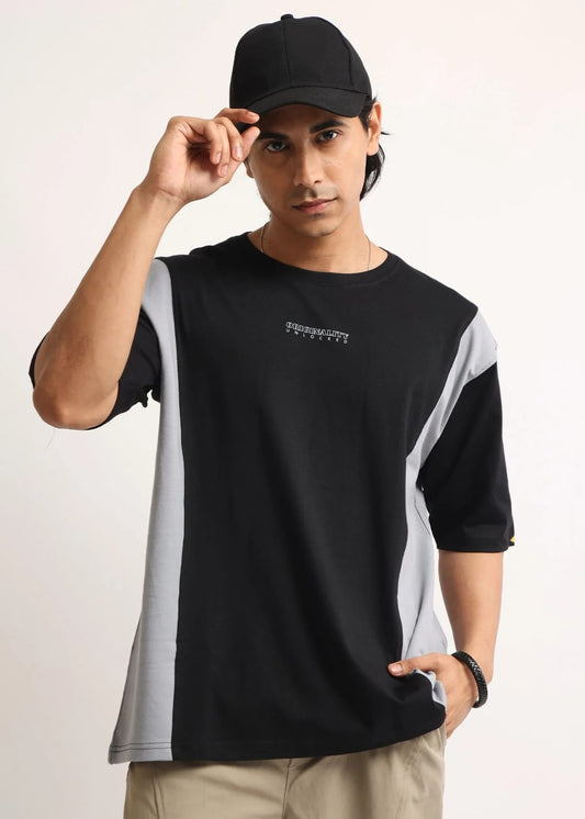 Men’s Black & Grey Color Block T-Shirt – “Originality Unlocked” Edition