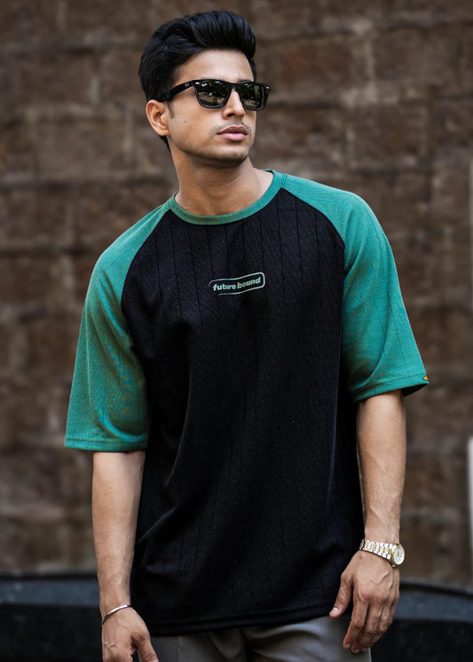 Men’s Black & Green Raglan T-Shirt – “Future Bound” Print